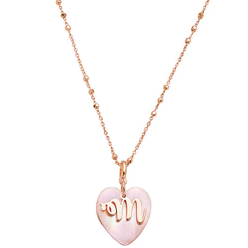 Script Initial Pink Shell Heart Pendant Necklace - Image 6