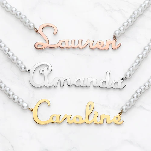 Script Name Glass Pearl Necklace