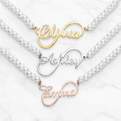 Script Name Infinity Glass Pearl Necklace