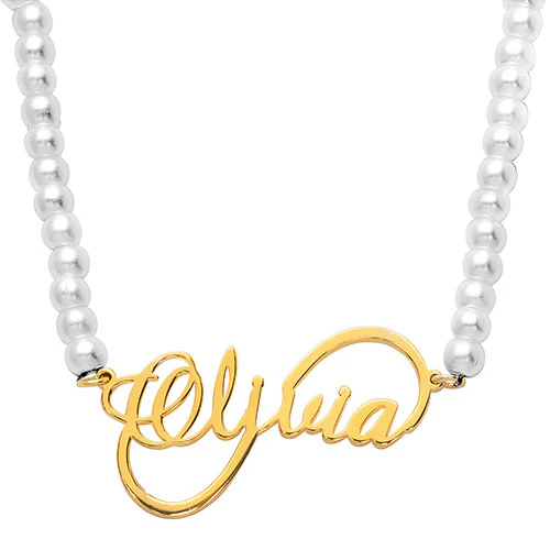 Script Name Infinity Glass Pearl Necklace - Image 4
