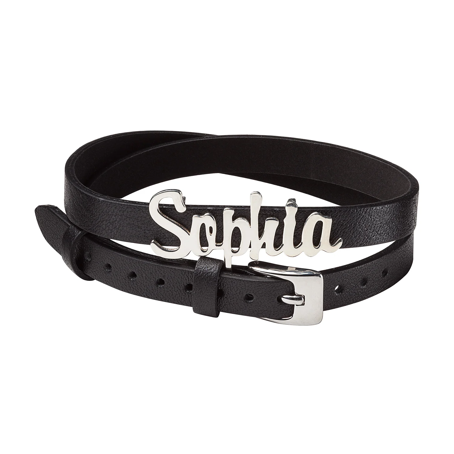 Sterling Silver Script Name Leather Wrap Bracelet and Choker