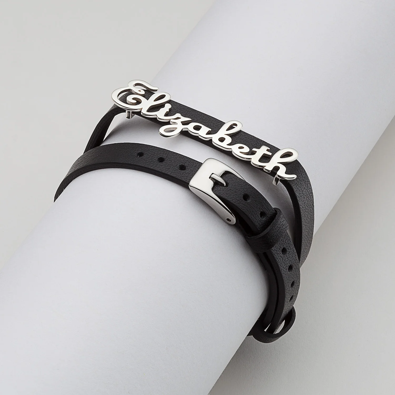 Sterling Silver Script Name Leather Wrap Bracelet and Choker - Image 3