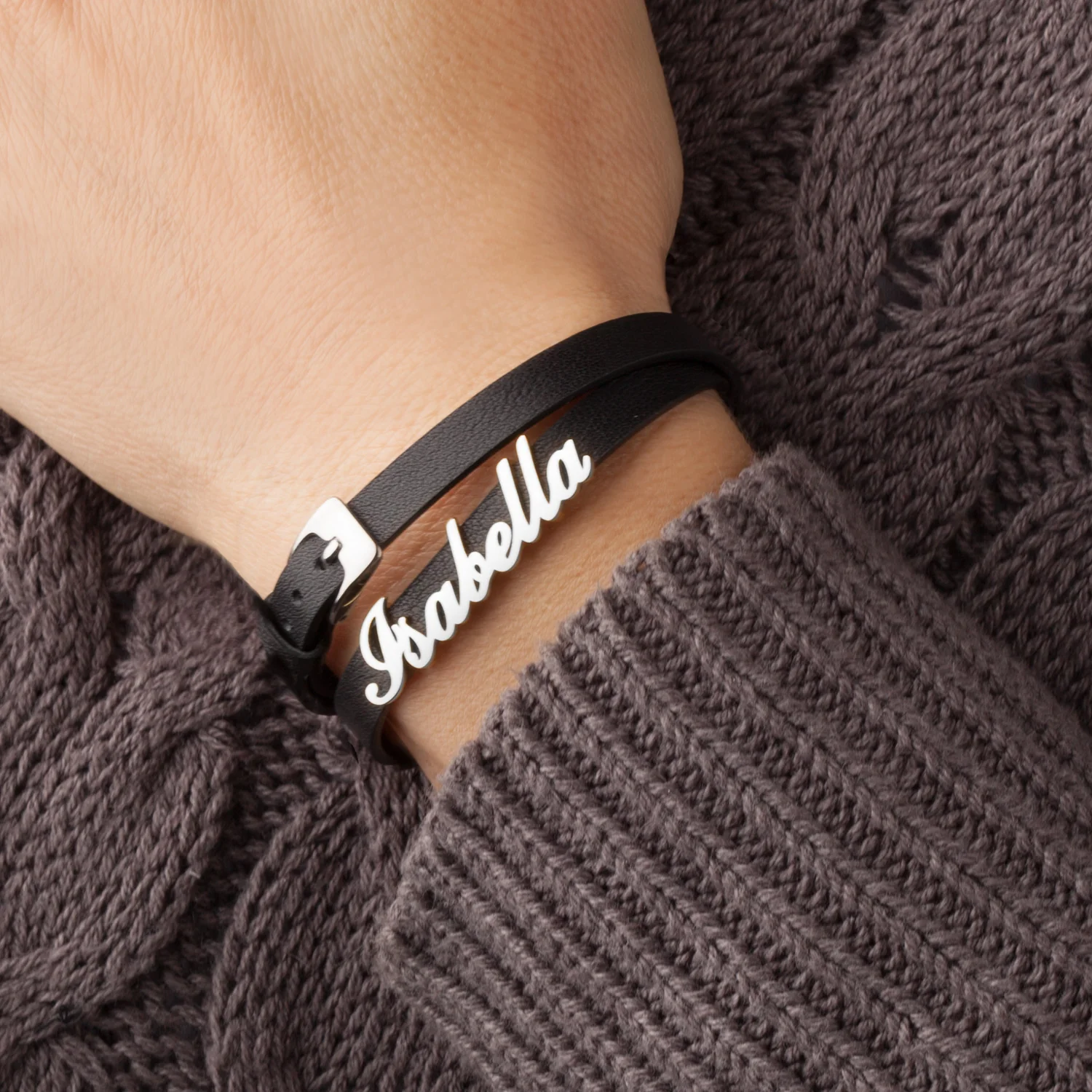 Script Name Leather Wrap Bracelet and Choker - Image 3