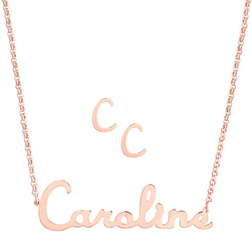 Script Name Necklace and Initial Earring Set - Image 7