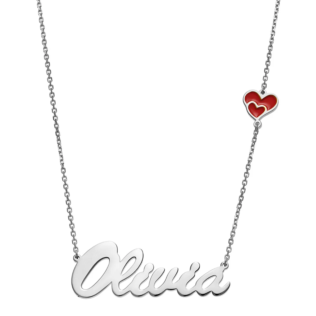 Script Name with Enamel Heart Necklace - Image 2
