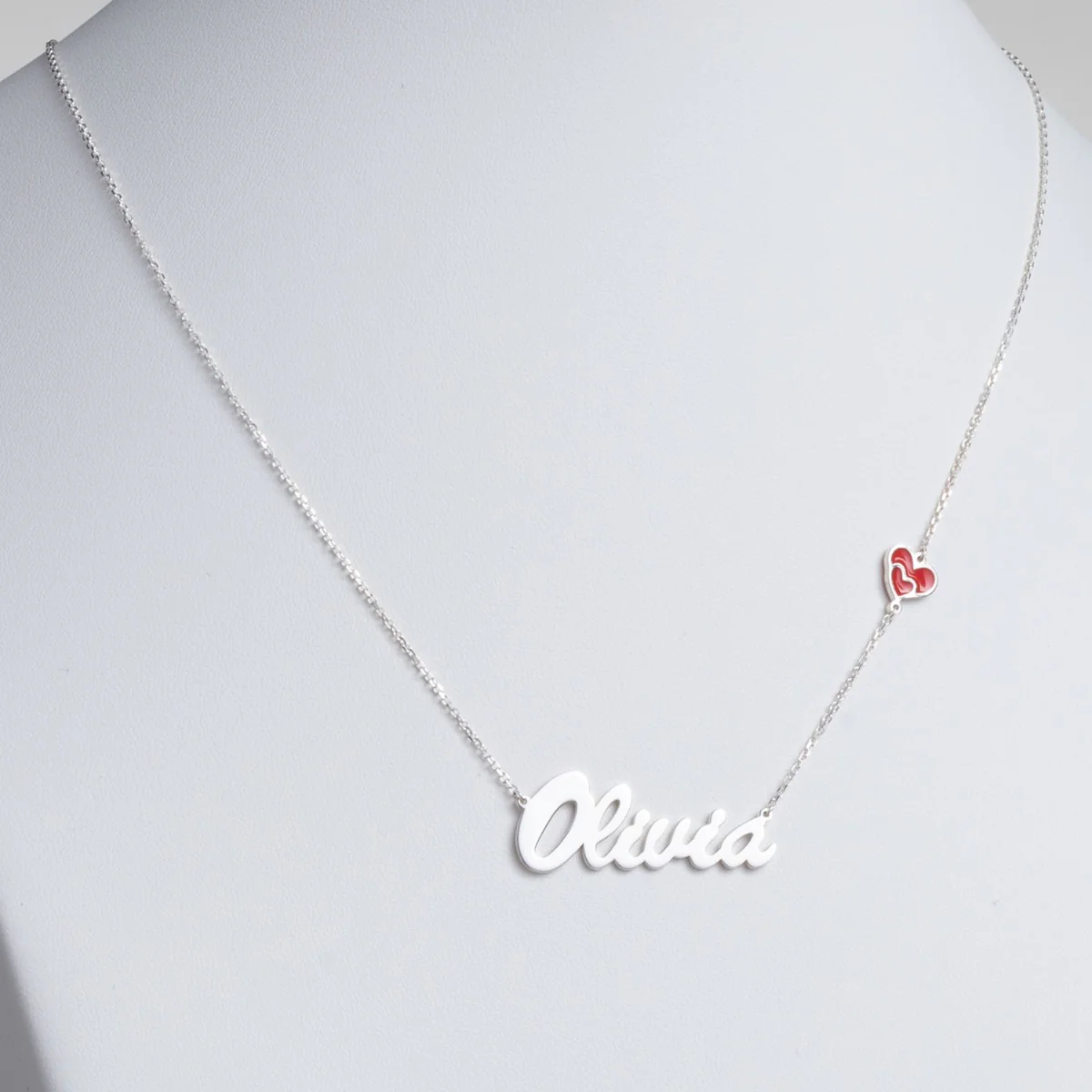 Script Name with Enamel Heart Necklace - Image 3