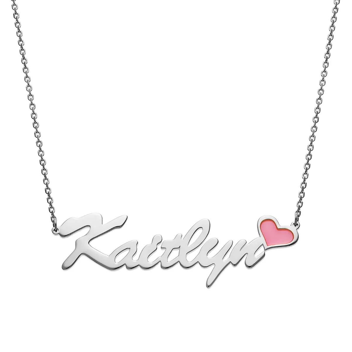 Script Name with Enamel Heart Necklace - Image 4