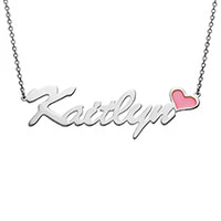 Script Name with Enamel Heart Necklace - Image 5