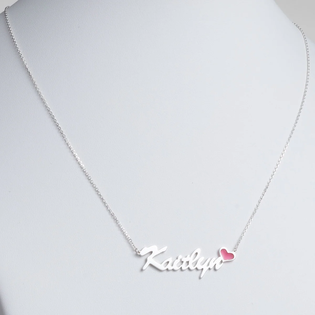 Script Name with Enamel Heart Necklace - Image 6