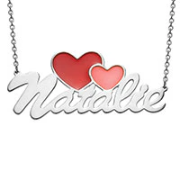 Script Name with Enamel Hearts Necklace