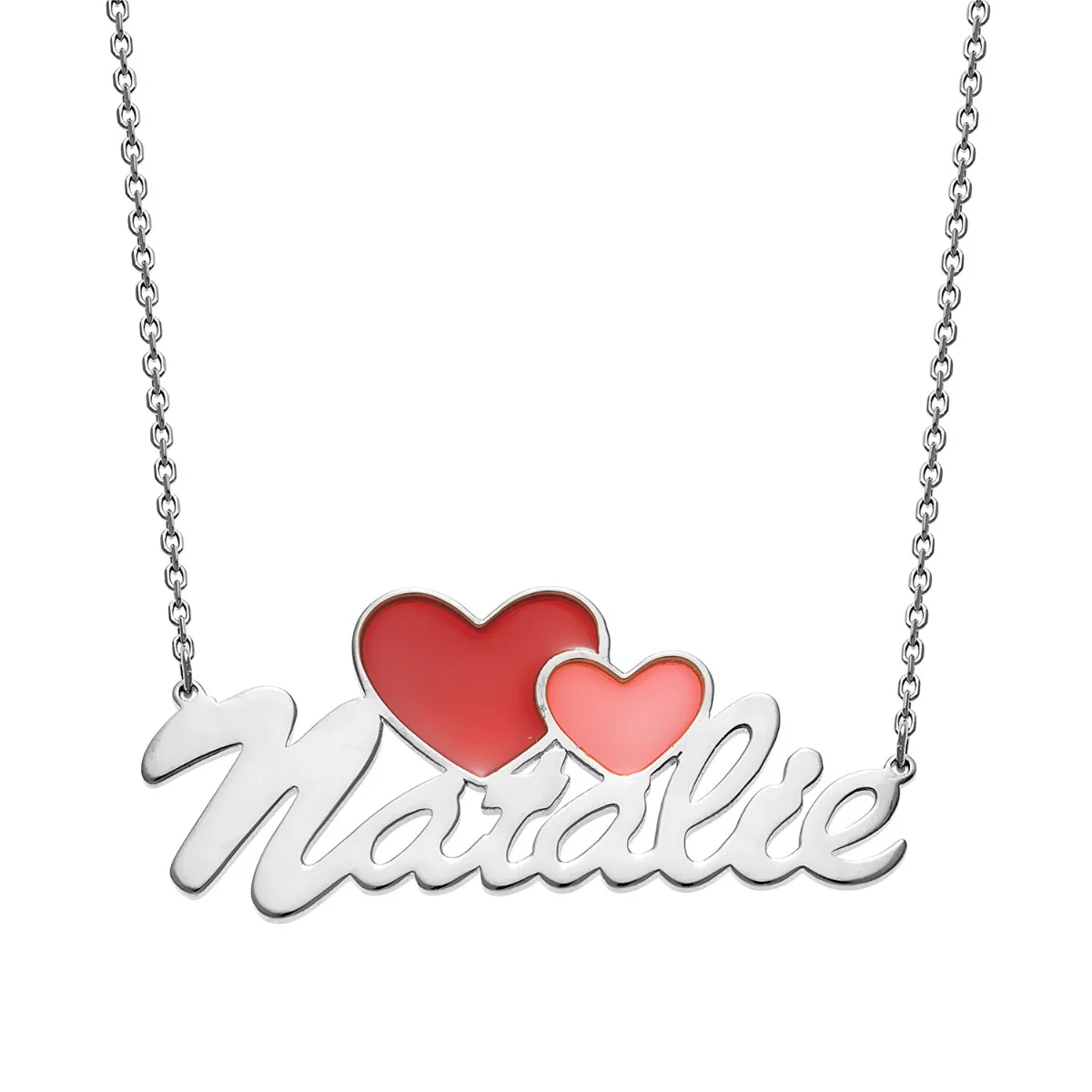 Script Name with Enamel Hearts Necklace - Image 2