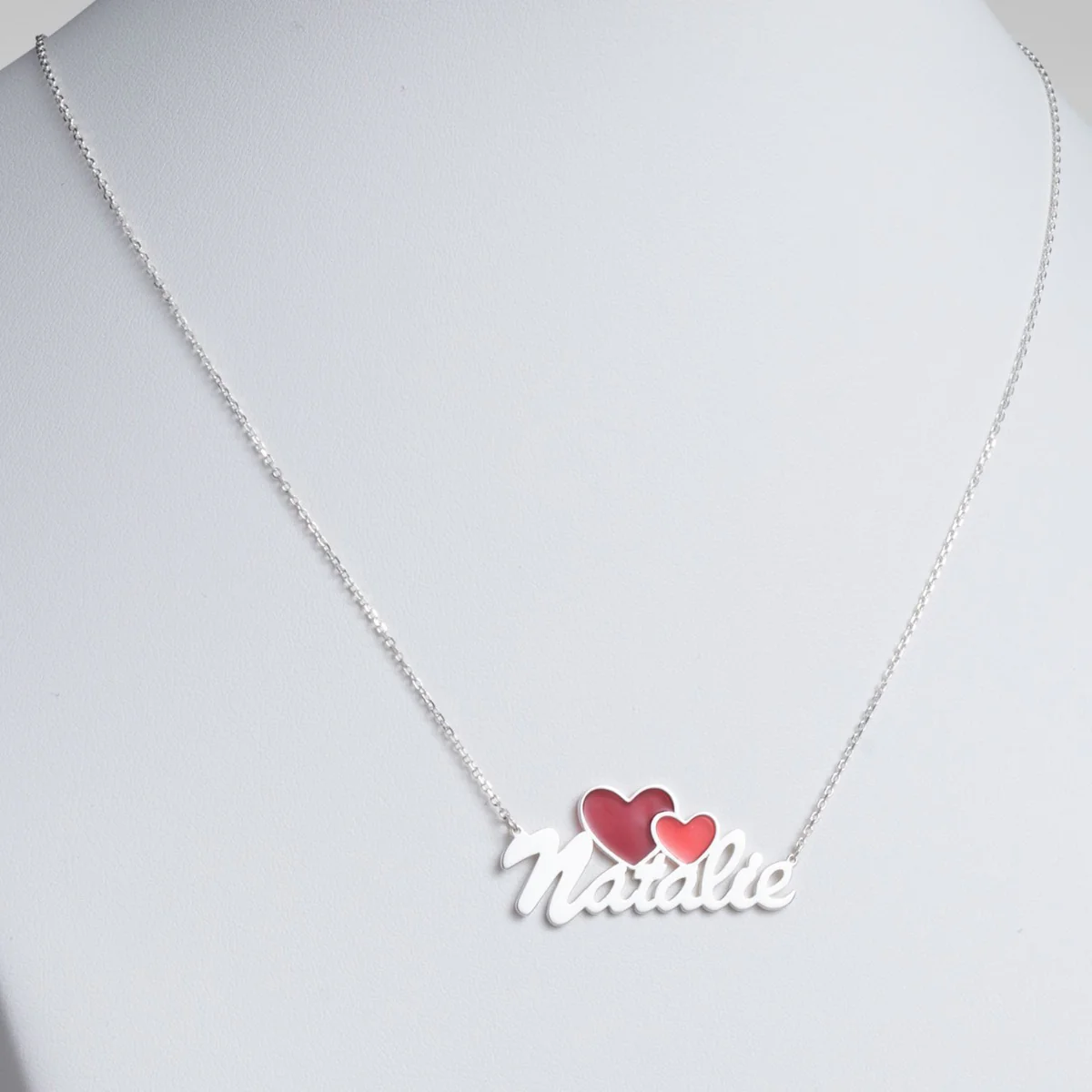 Script Name with Enamel Hearts Necklace - Image 3