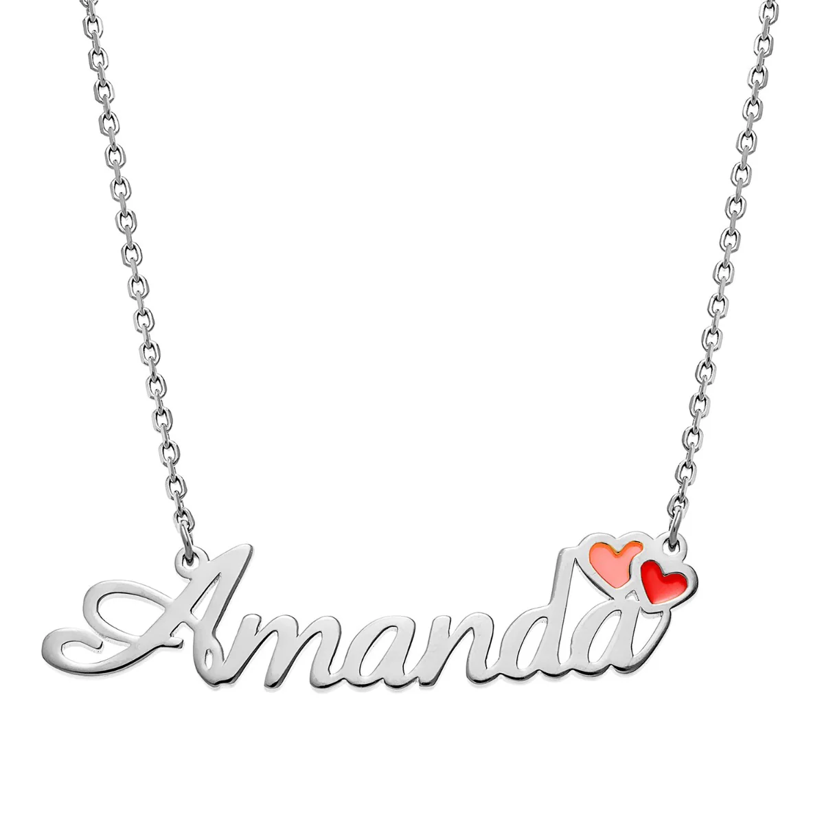 Script Name with Enamel Hearts Necklace - Image 4