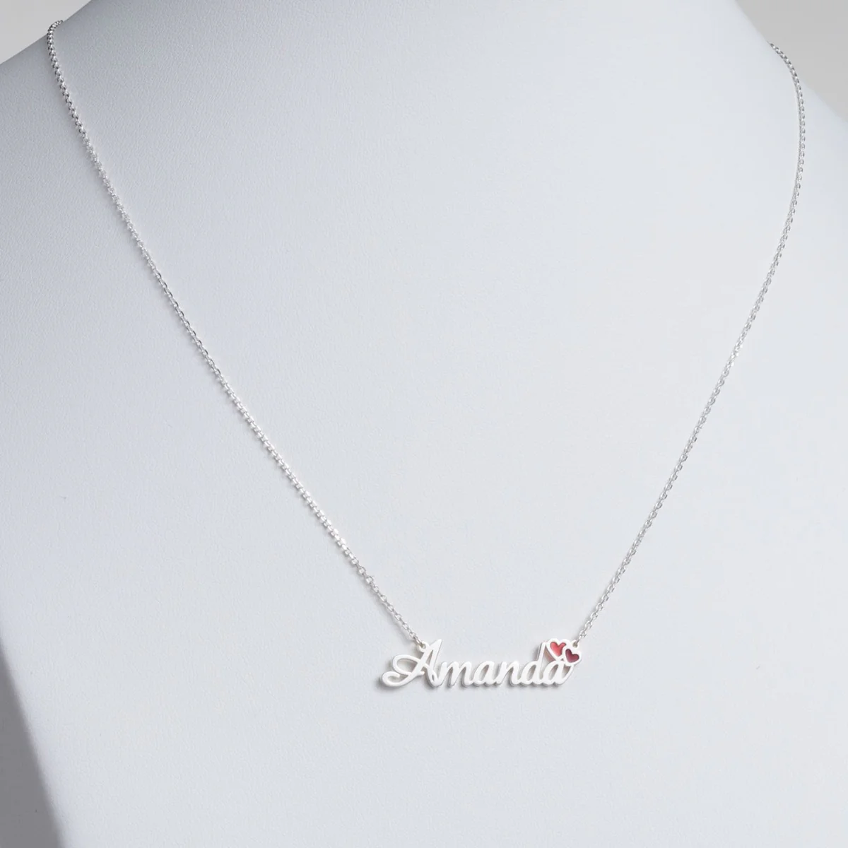 Script Name with Enamel Hearts Necklace - Image 6