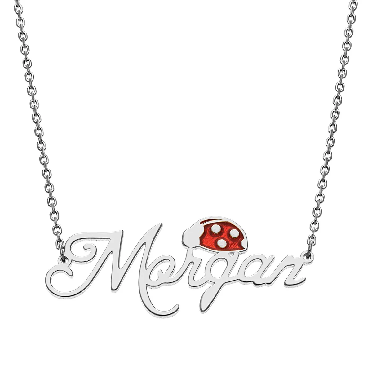 Script Name with Enamel Ladybug Necklace