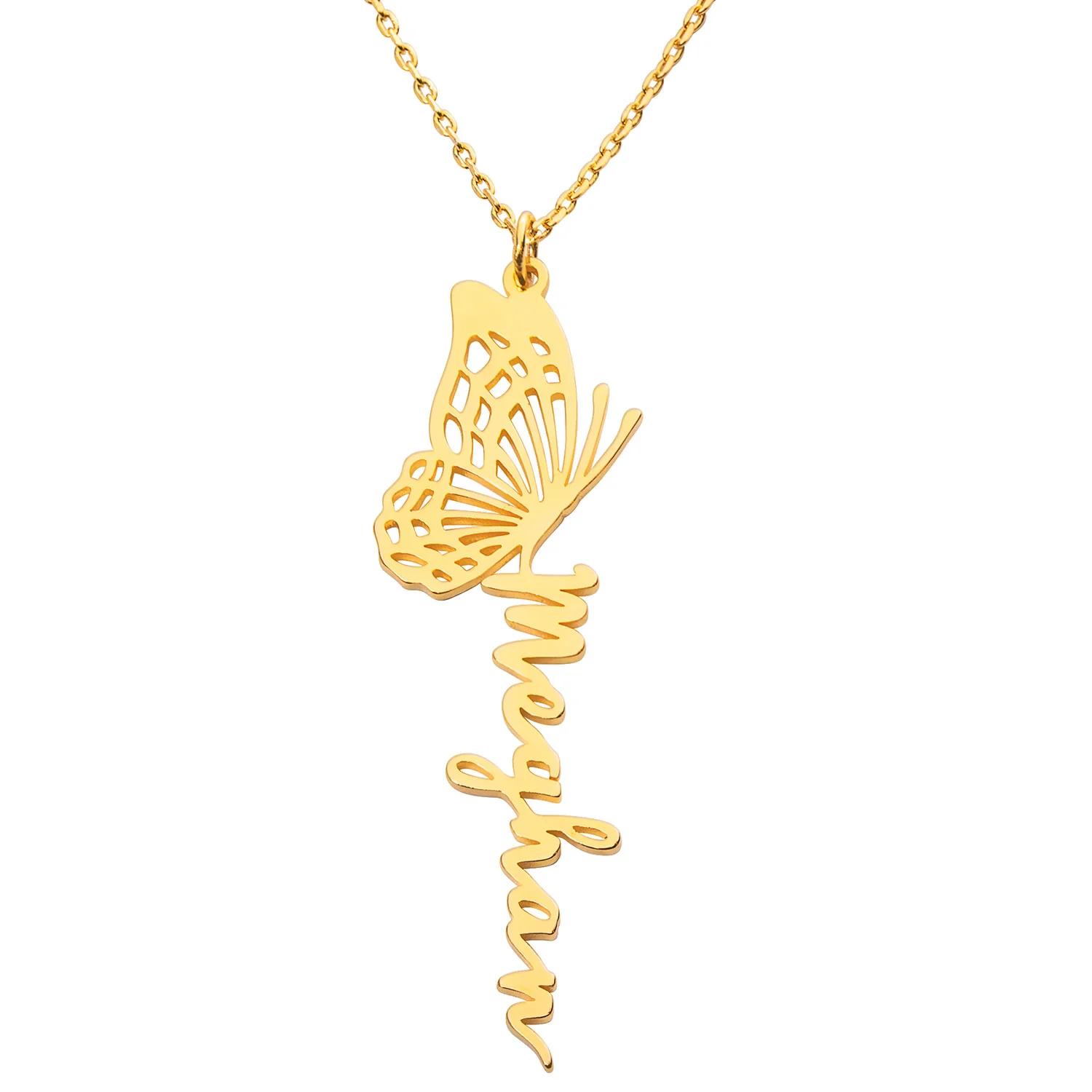 Script Name with Filigree Butterfly Necklace - Image 4