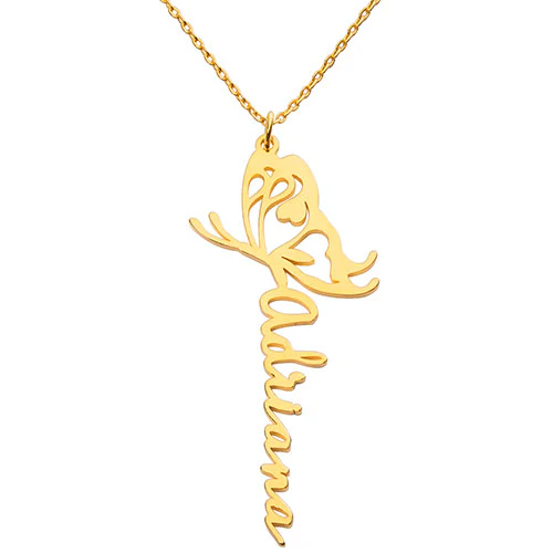 Script Name with Filigree Butterfly Necklace - Image 4