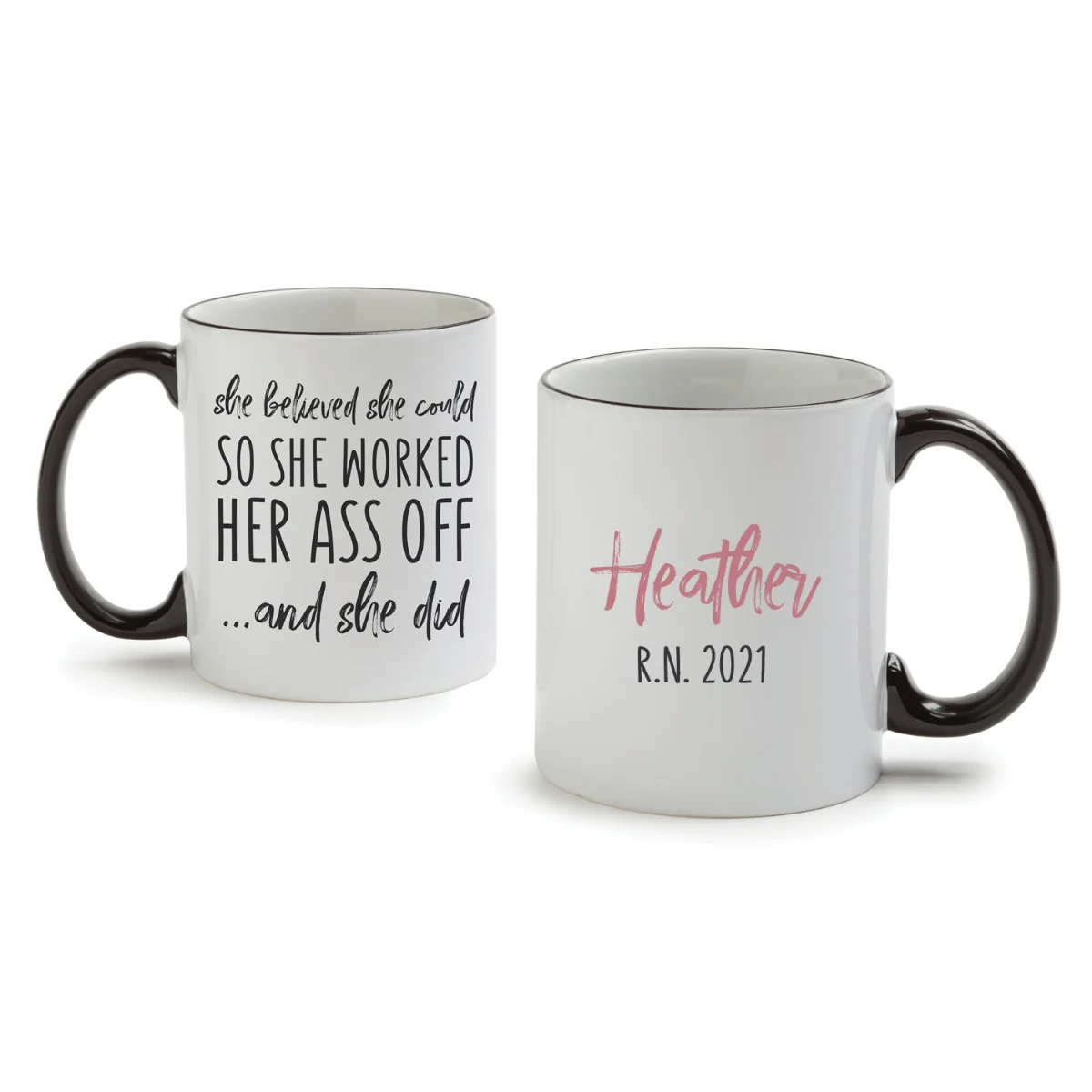 She Believed She Could White Coffee Mug with Black Rim and Handle-11oz - Image 3