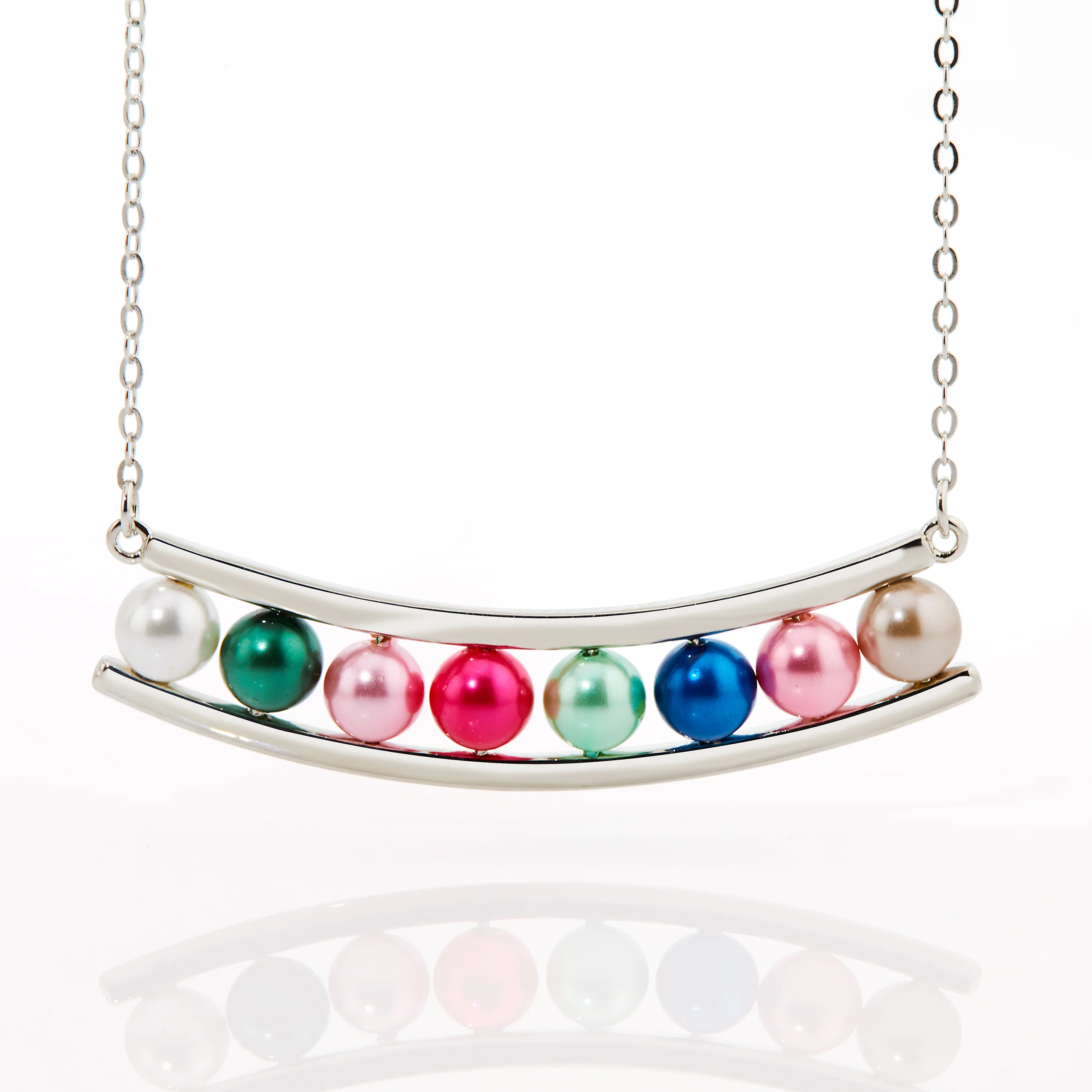 Silver Birthstone Shell Pearl Bar Necklace - Image 5