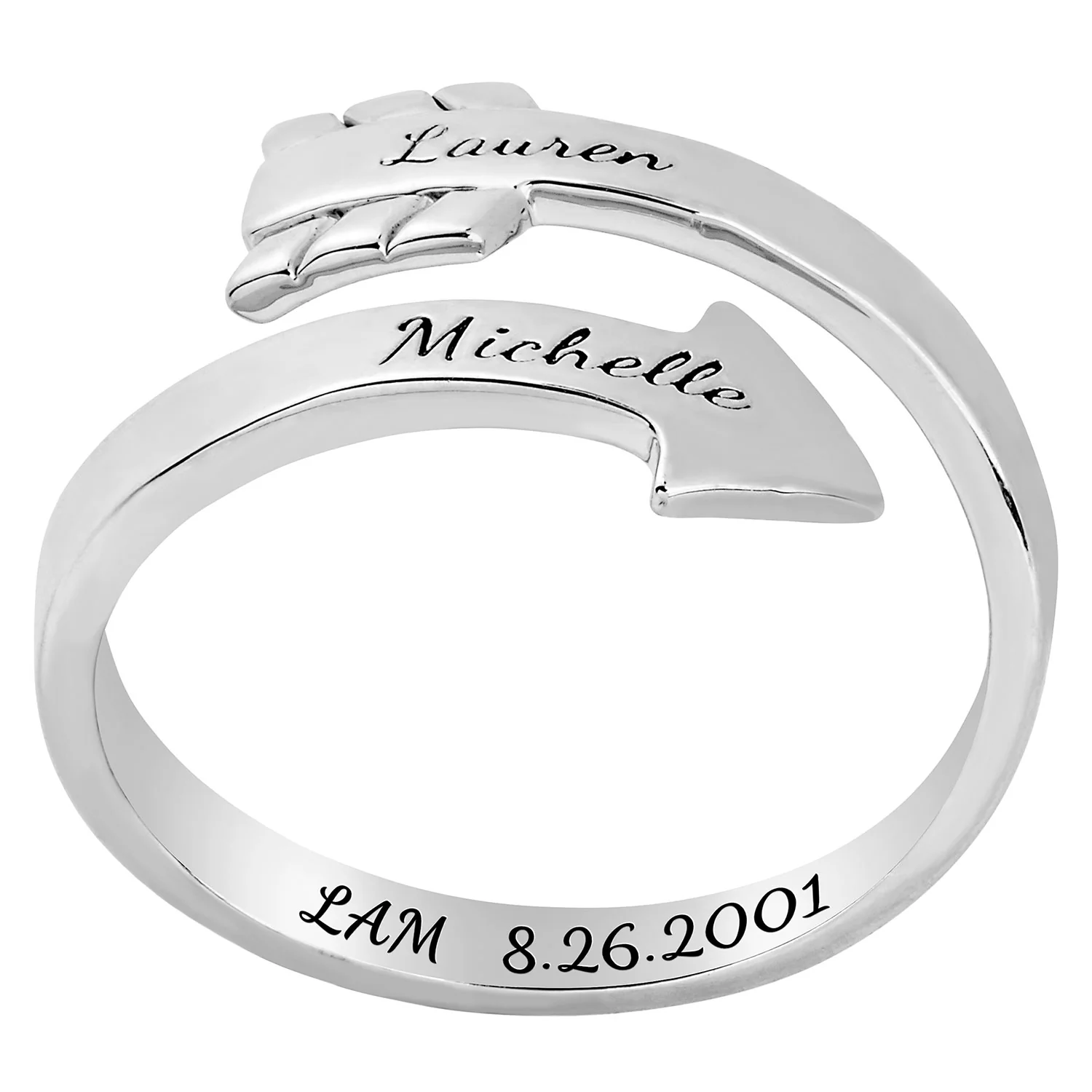 Silver Engraved Bypass Arrow Ring - Image 3