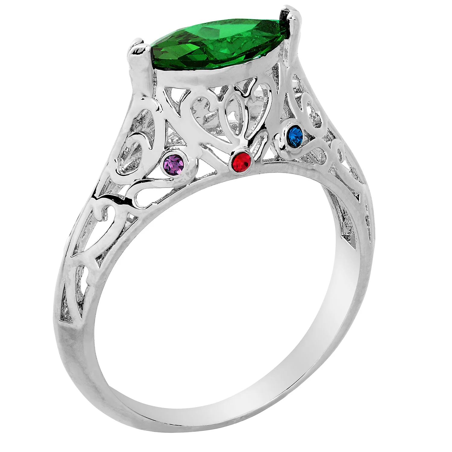 Silver Filigree Art Deco East-West Marquise Family Birthstone Ring