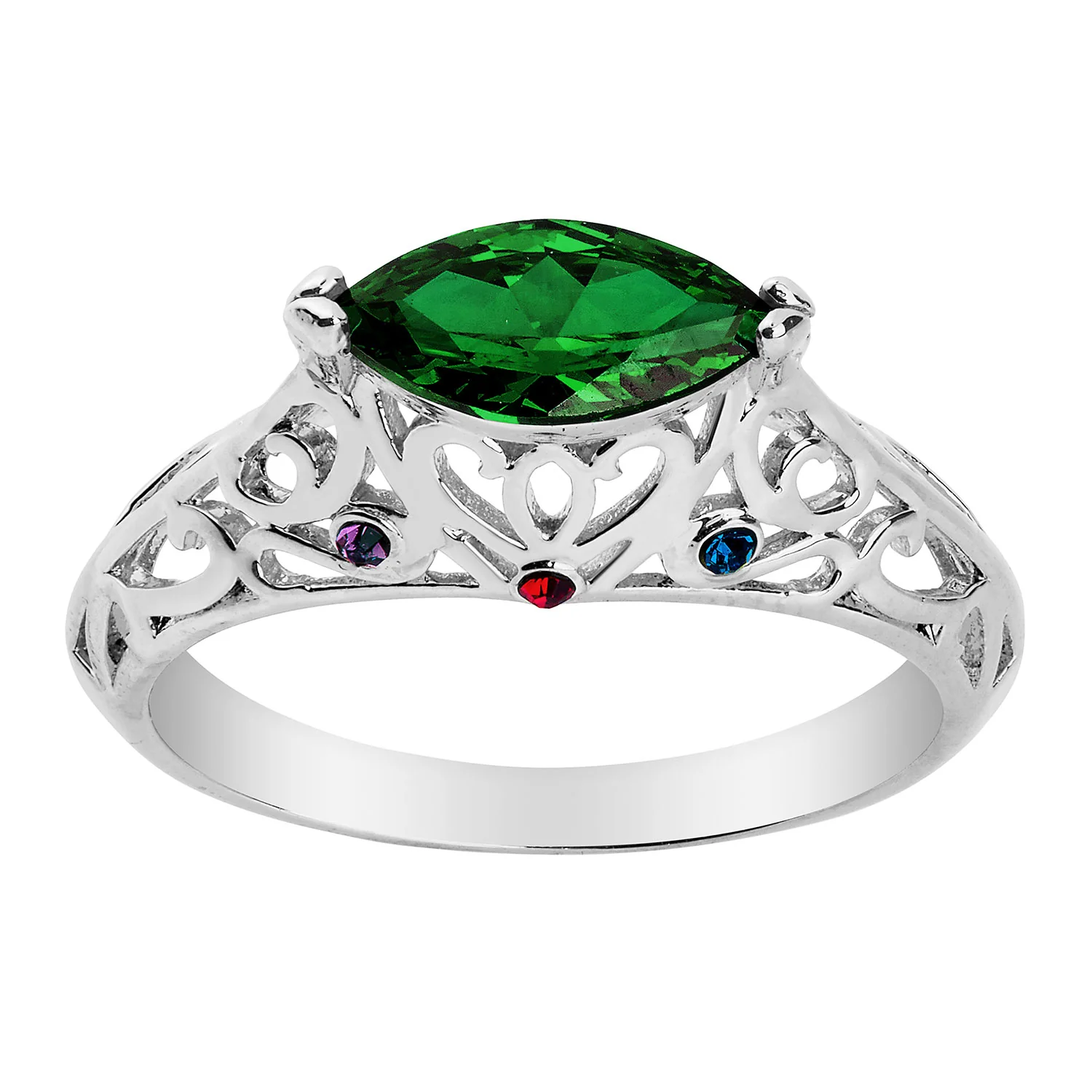 Silver Filigree Art Deco East-West Marquise Family Birthstone Ring - Image 3