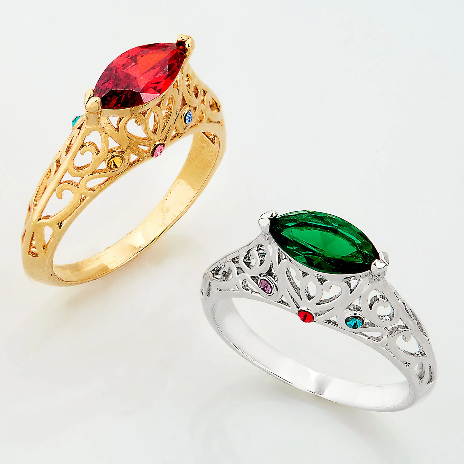 Silver Filigree Art Deco East-West Marquise Family Birthstone Ring - Image 4
