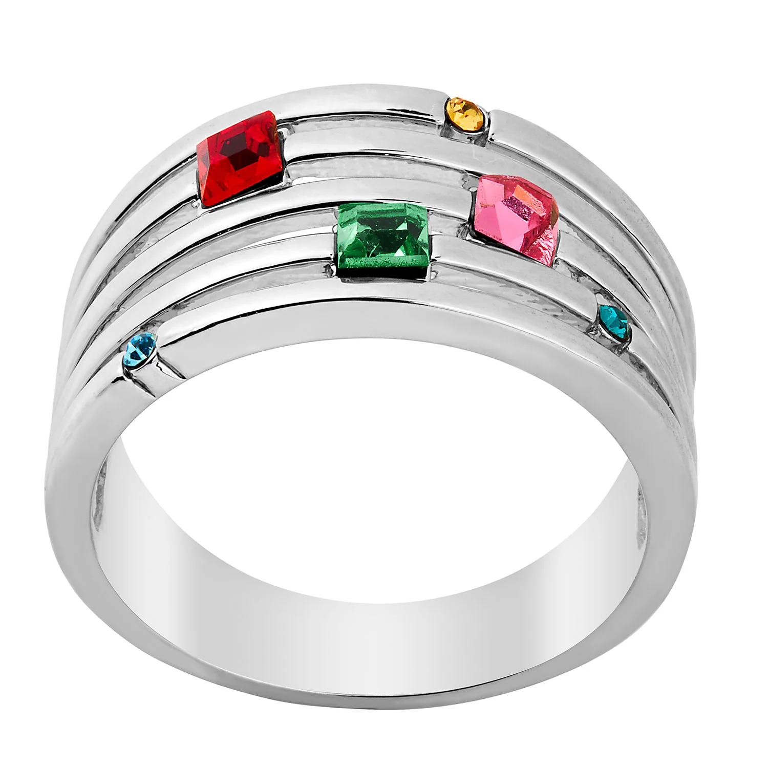 Silver Mulitshape Family Birthstone Faux Stack Ring