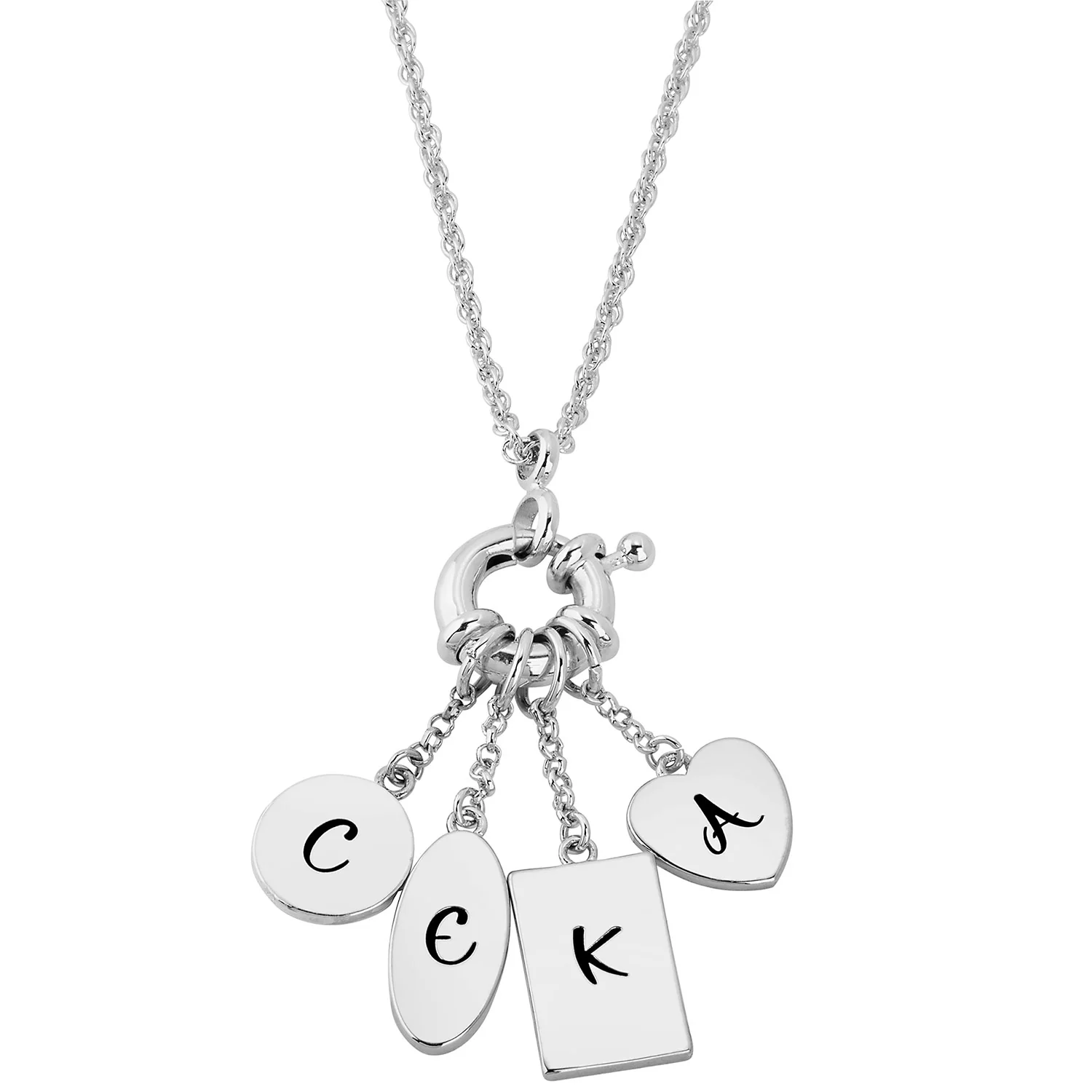 Silver Multishape Engraved Charm Cluster Necklace - 3 to 5 Initials - Image 3