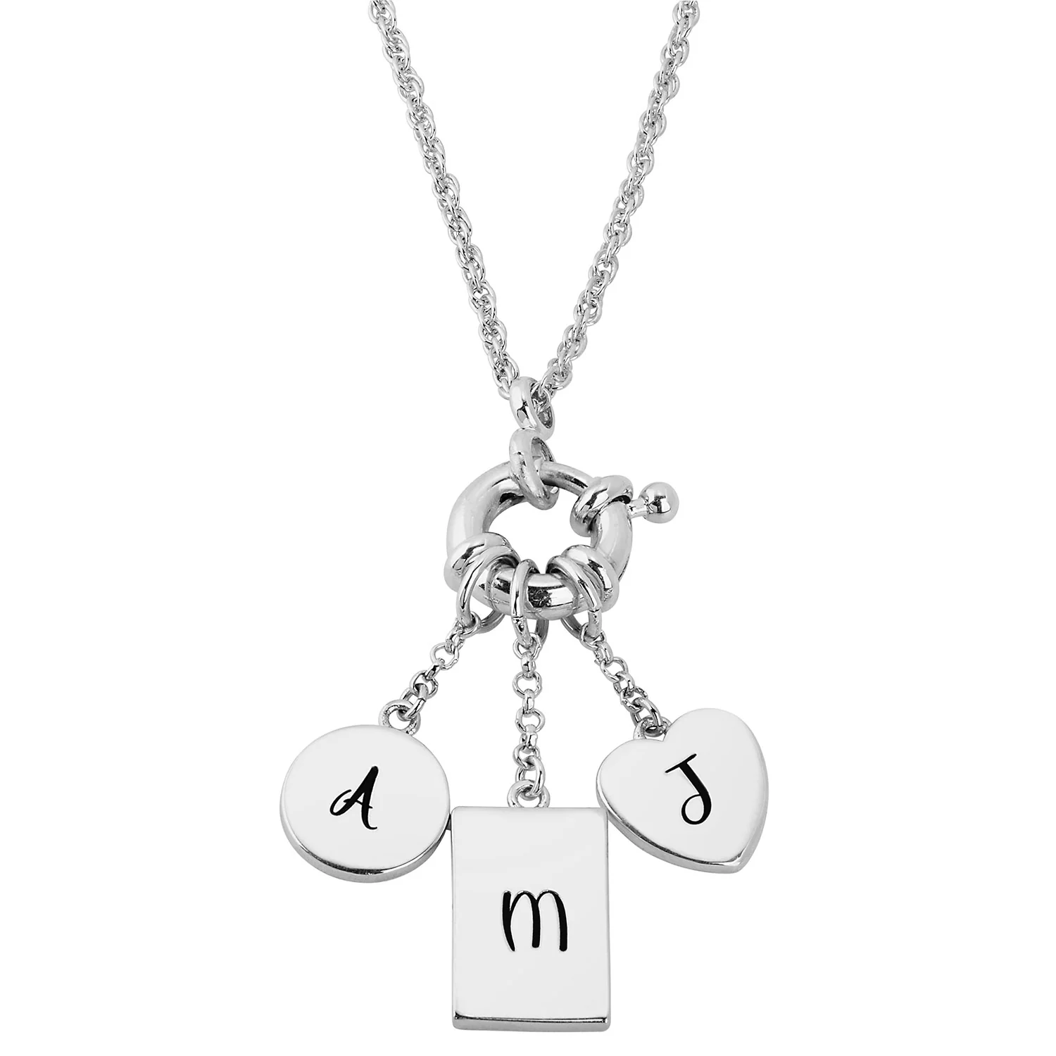 Silver Multishape Engraved Charm Cluster Necklace - 3 to 5 Initials - Image 4