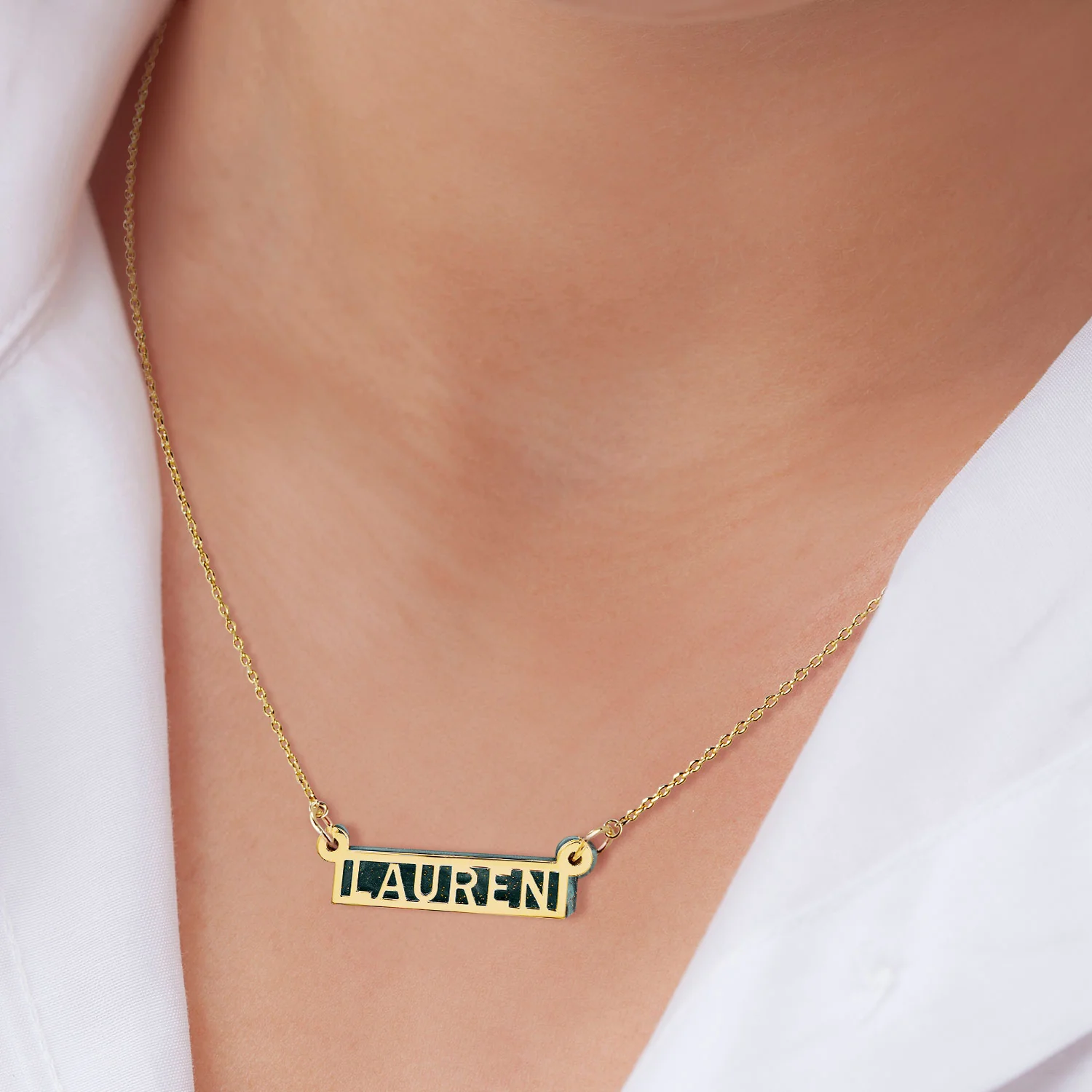 Silver Open Name Horiziontal Bar with Acrylic Necklace - Image 3