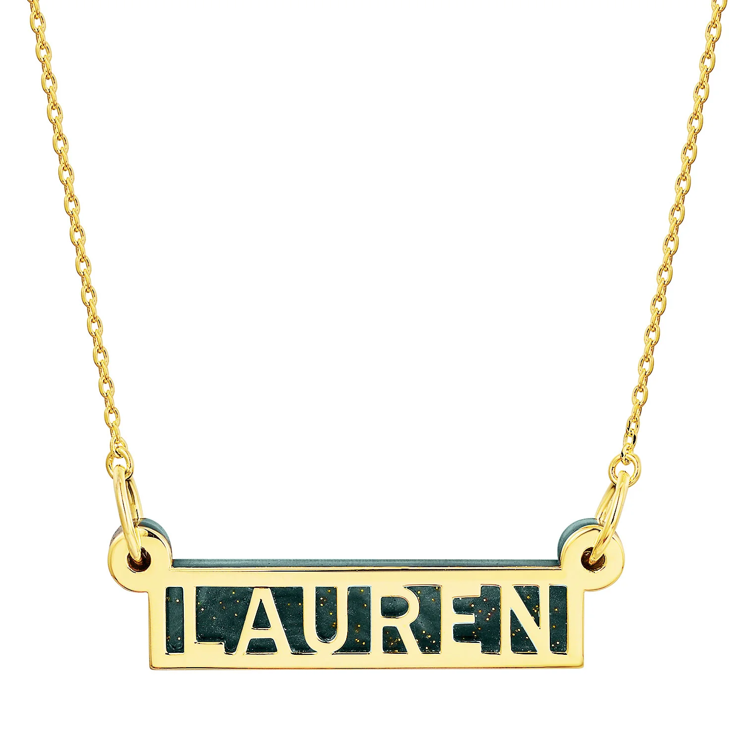 Silver Open Name Horiziontal Bar with Acrylic Necklace - Image 4