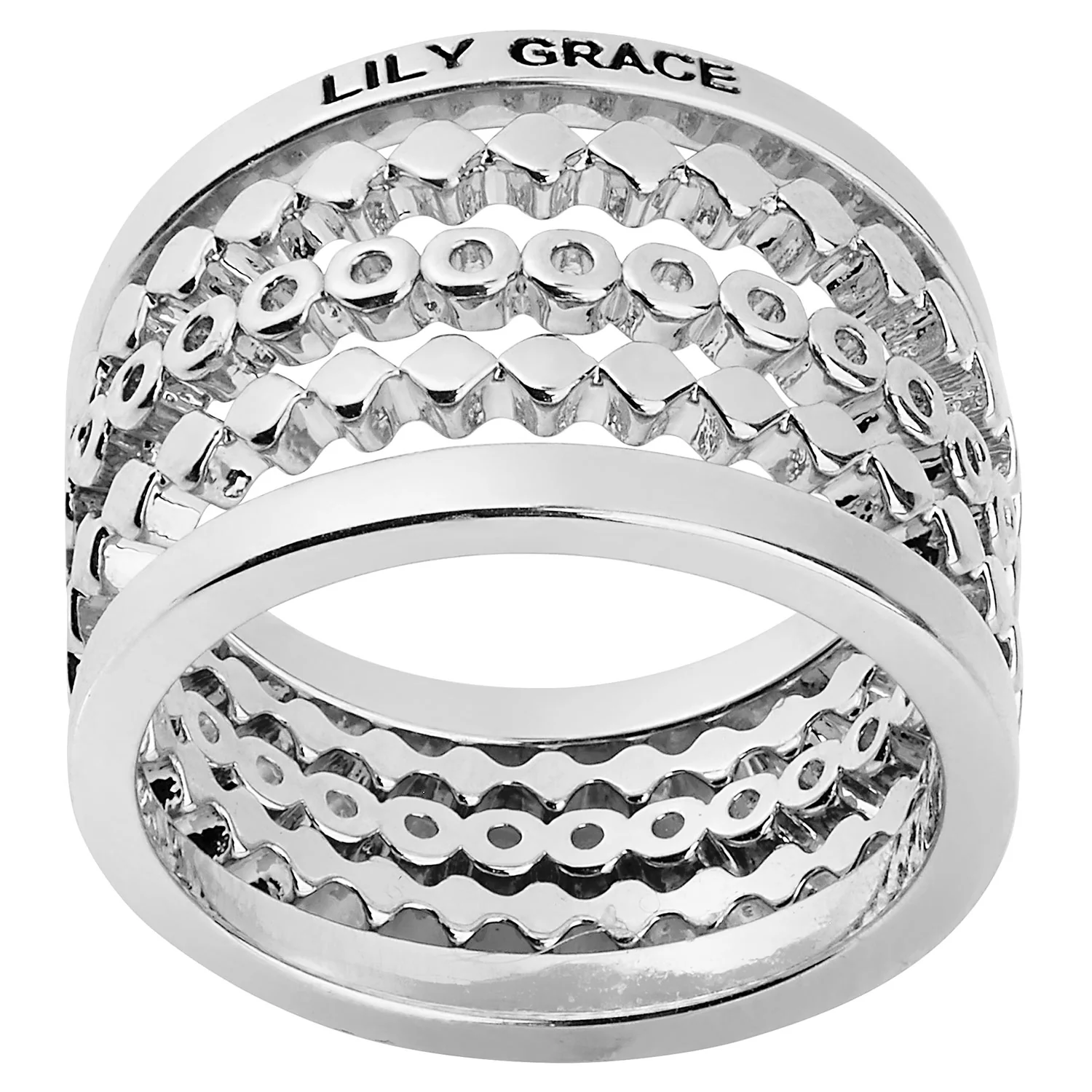 Silver Personalized Beaded Stackable 5 Ring Set