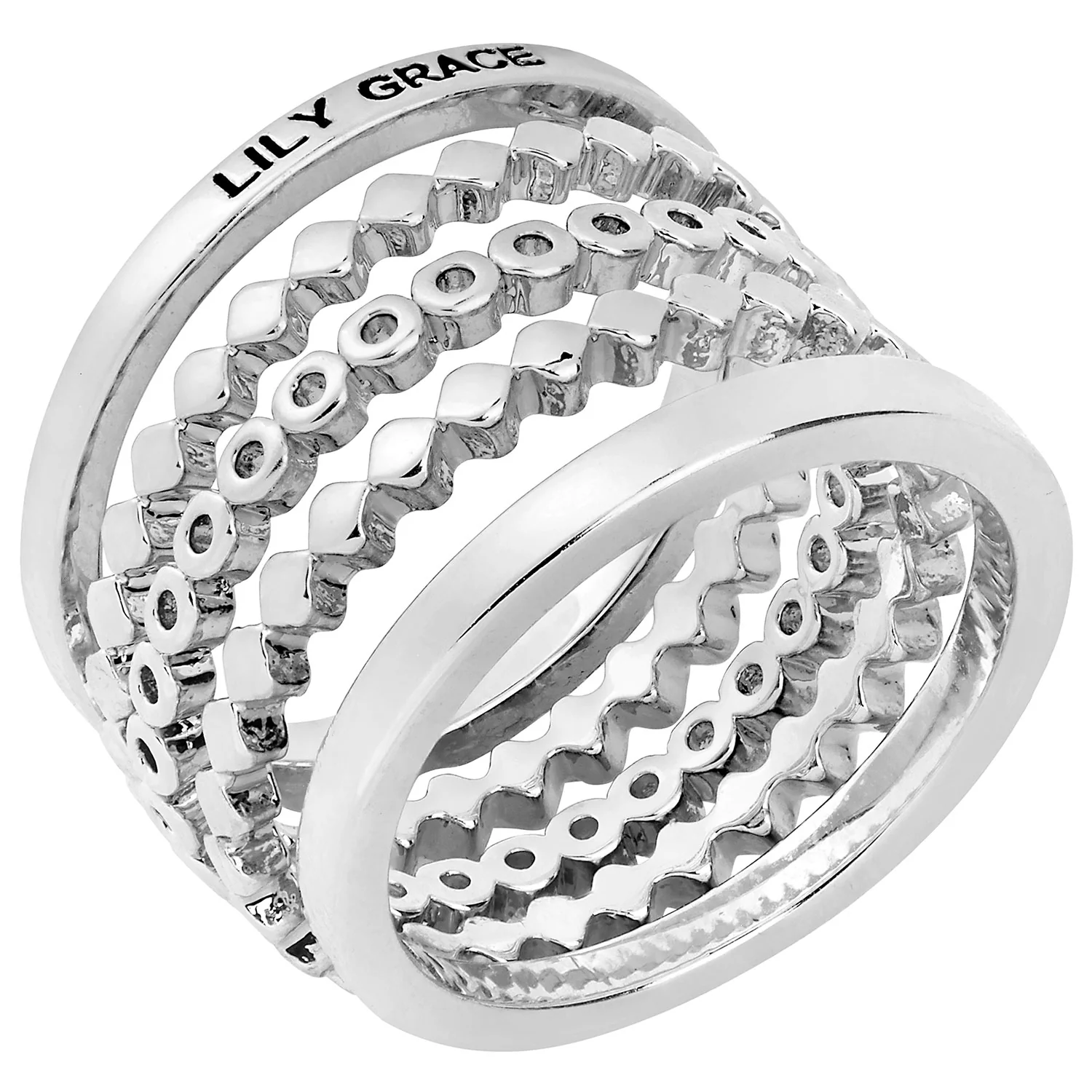 Silver Personalized Beaded Stackable 5 Ring Set - Image 3
