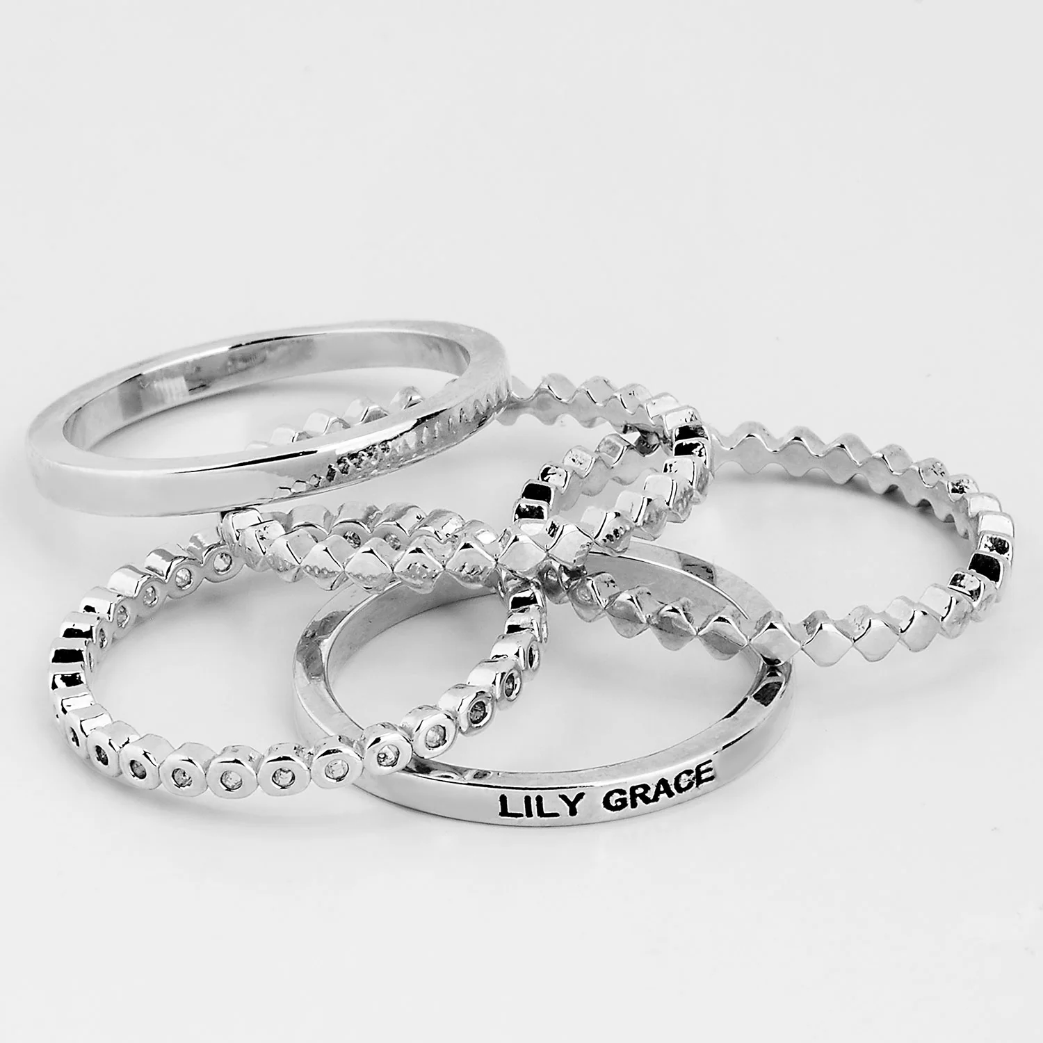 Silver Personalized Beaded Stackable 5 Ring Set - Image 4