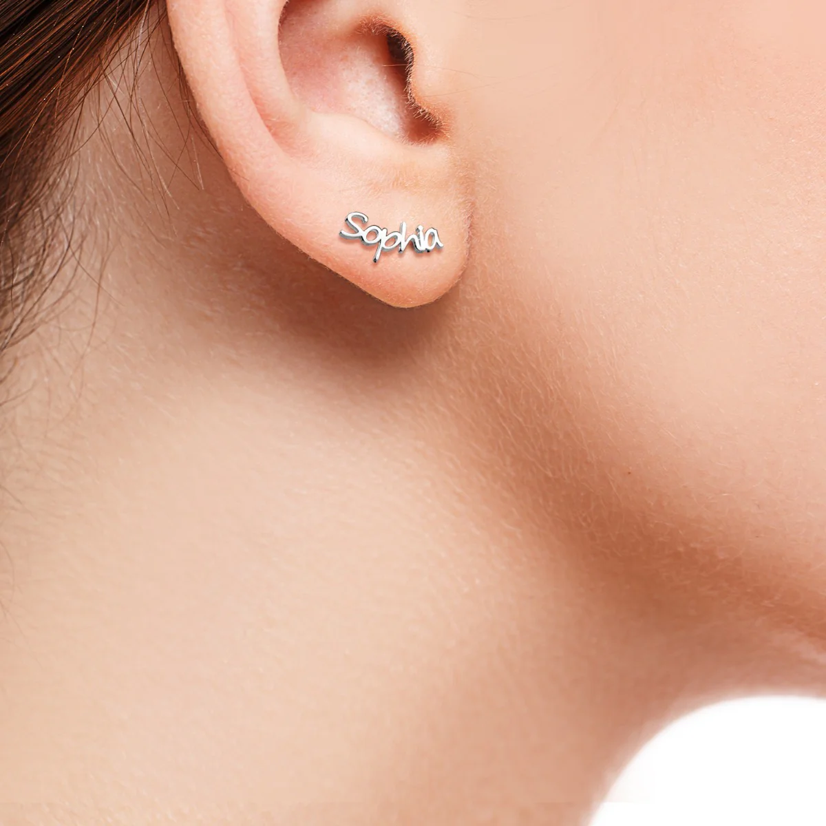 Silver Plated Personalized Name Crawler Button Earring - Image 2