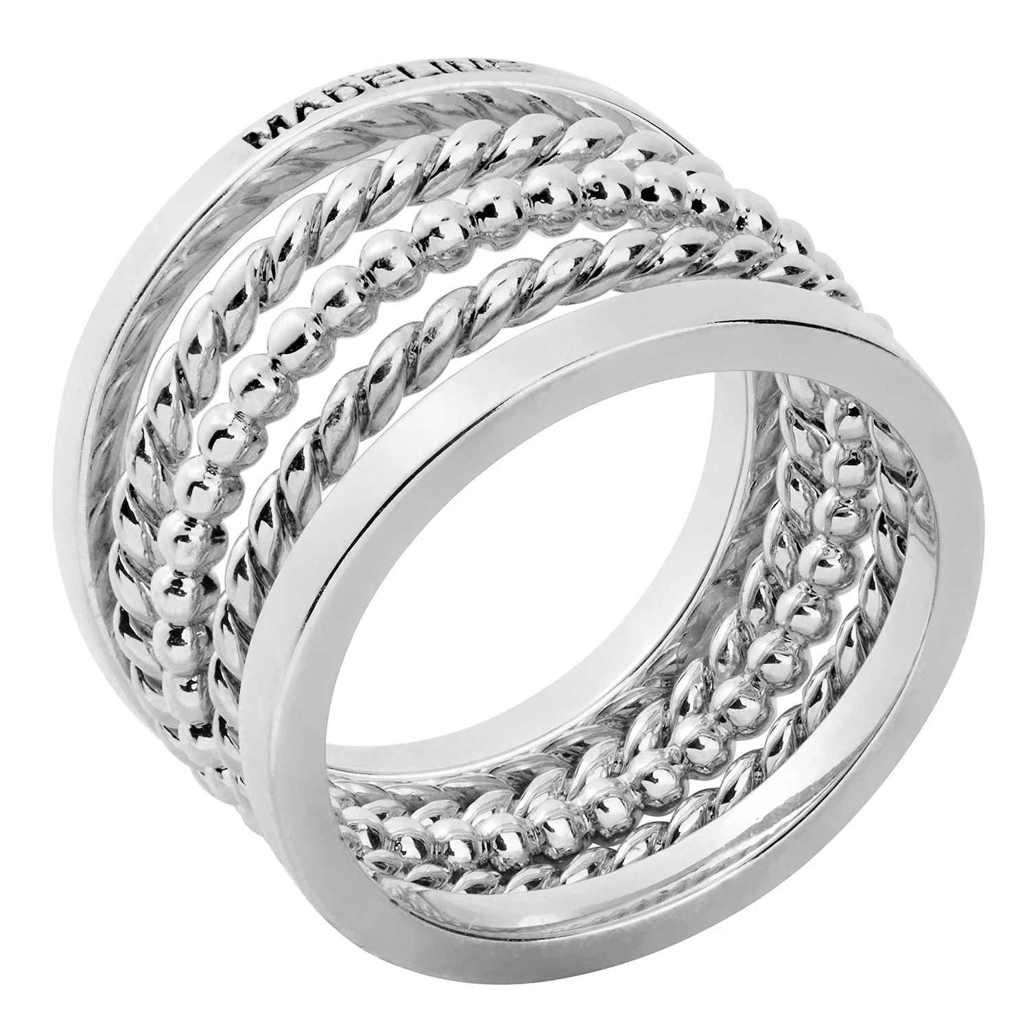 Silver Personalized Roped and Beaded Stackable 5 Ring Set - Image 3
