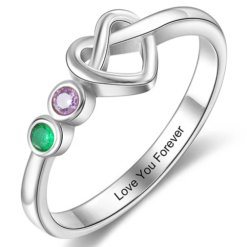 Silver Plated 2 Birthstone Love Knot Ring - Image 2