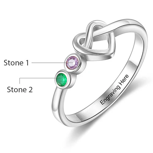 Silver Plated 2 Birthstone Love Knot Ring - Image 3