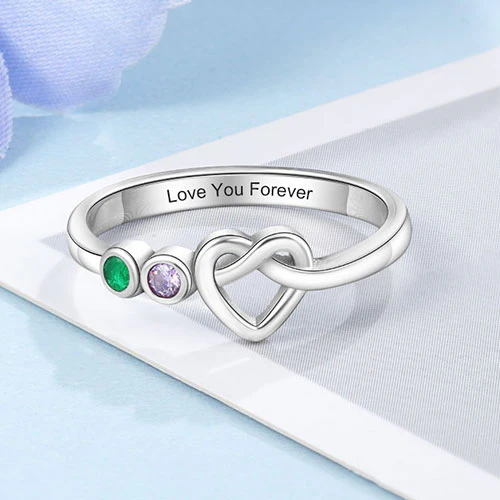 Silver Plated 2 Birthstone Love Knot Ring - Image 4