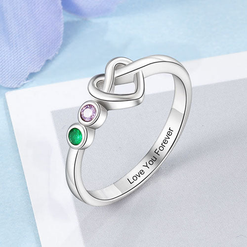 Silver Plated 2 Birthstone Love Knot Ring - Image 5