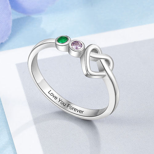 Silver Plated 2 Birthstone Love Knot Ring - Image 6