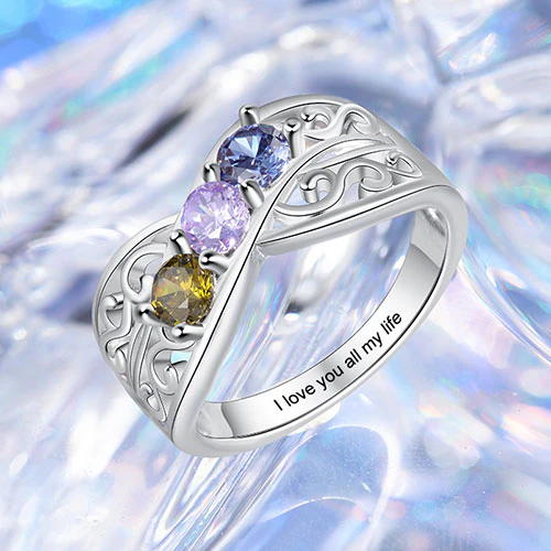 Silver Plated 3 Birthstone Filigree Crossover Ring - Image 3