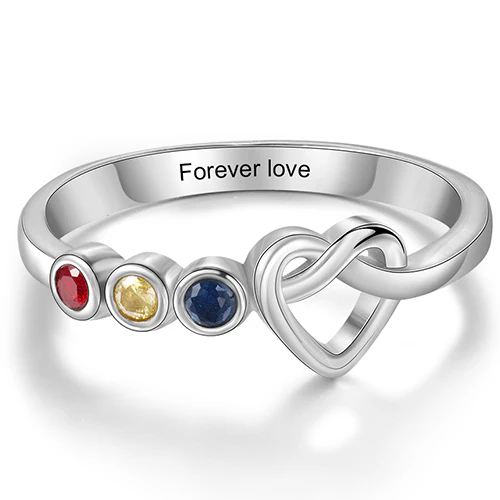 Silver Plated 3 Birthstone Love Knot Ring
