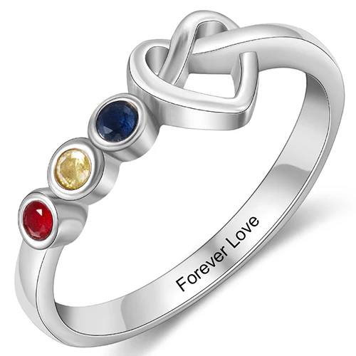 Silver Plated 3 Birthstone Love Knot Ring - Image 2