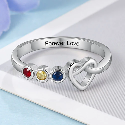 Silver Plated 3 Birthstone Love Knot Ring - Image 3