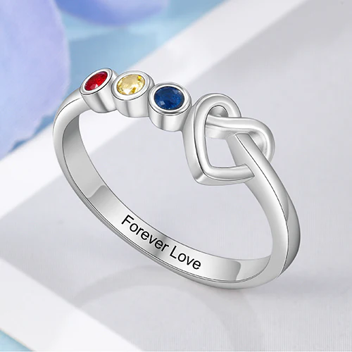 Silver Plated 3 Birthstone Love Knot Ring - Image 4