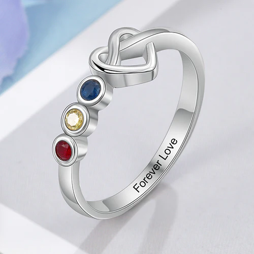 Silver Plated 3 Birthstone Love Knot Ring - Image 5