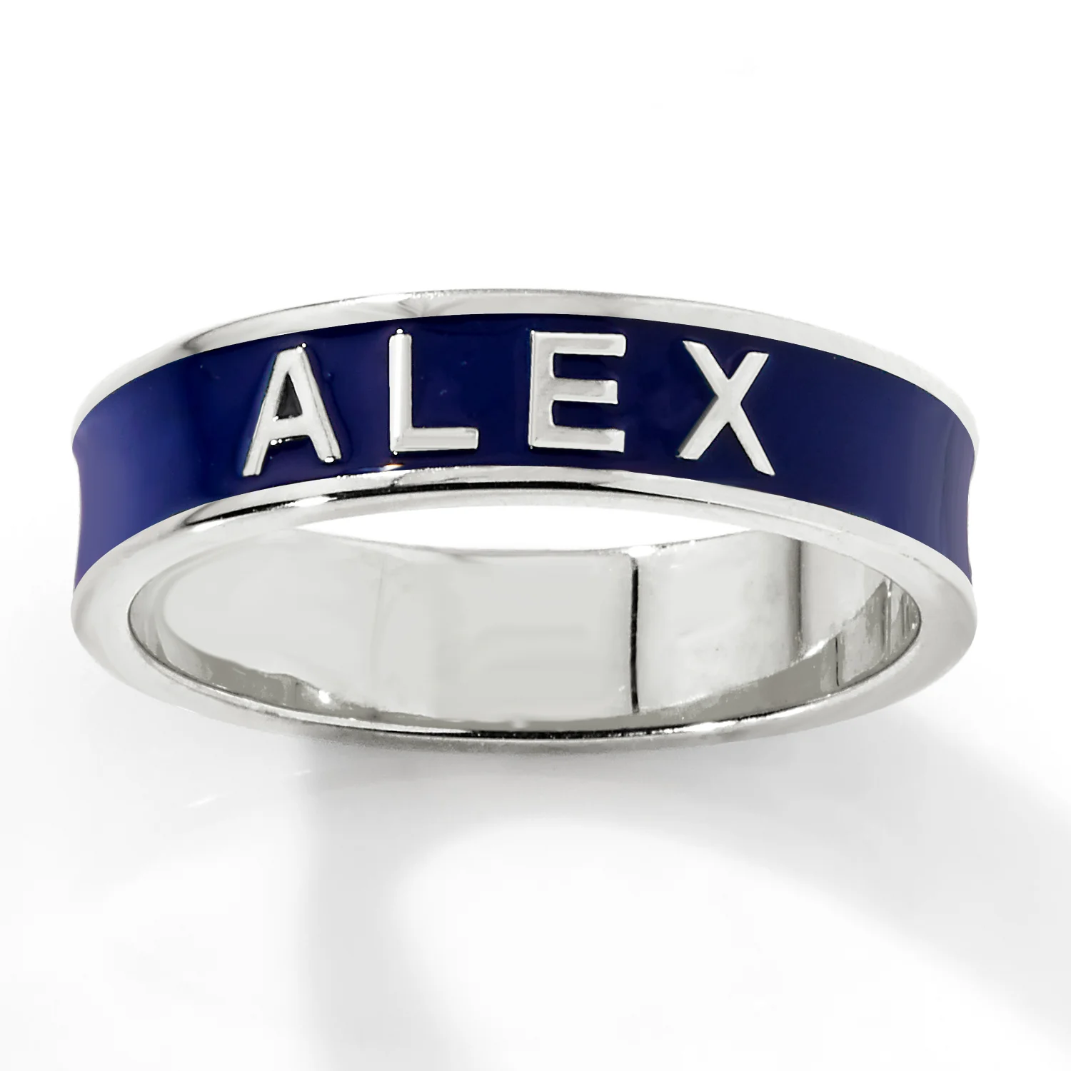 Silver Plated 4.5mm wide Birthmonth Enamel Name Band Ring - Image 4
