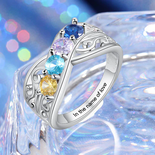 Silver Plated 4 Birthstone Filigree Crossover Ring - Image 3